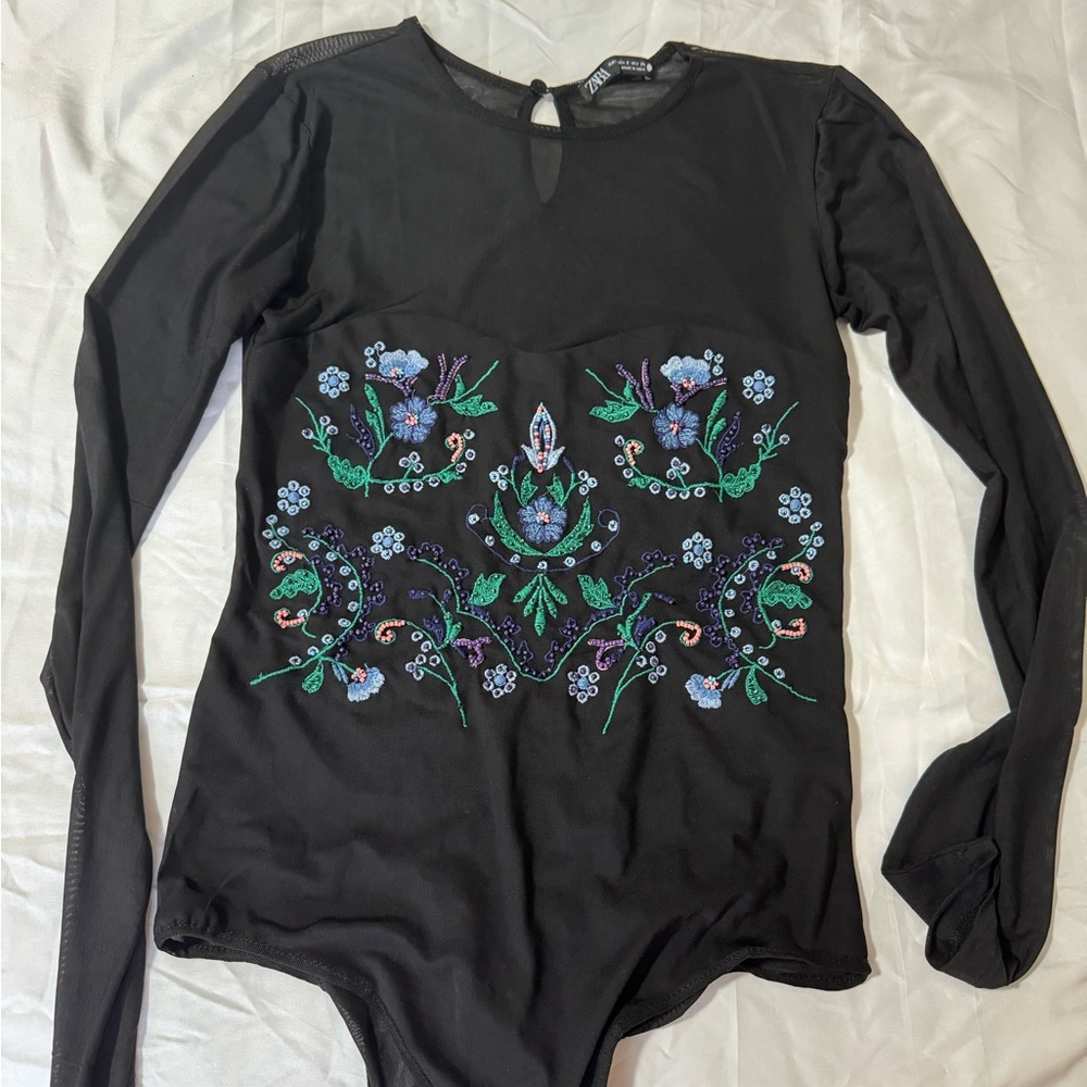 Zara mesh bodysuit with beading and embroidery